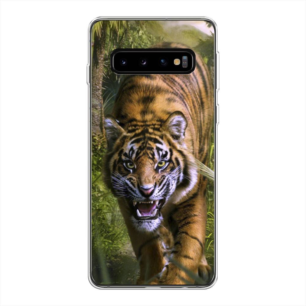 

Чехол на Samsung Galaxy S10 Plus "Тигр в джунглях 2", Оранжевый;зеленый, 27150-1