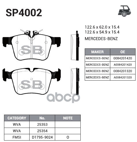 фото Колодки задние mercedes c w205 sp4002 sangsin brake арт. sp4002