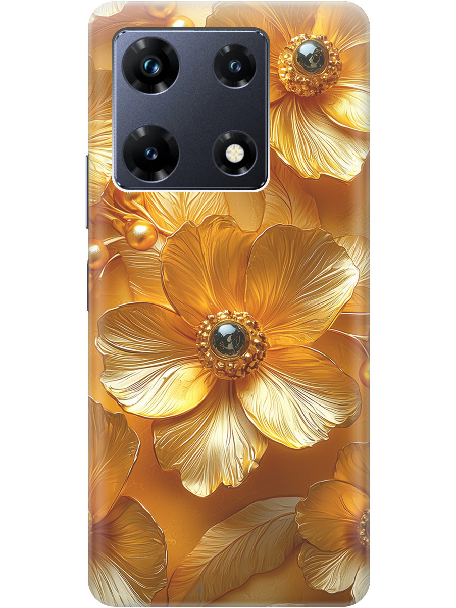 

Силиконовый чехол на Infinix Note 30 Pro с принтом "Золотые цветы", Прозрачный;золотистый;черный, 773942823