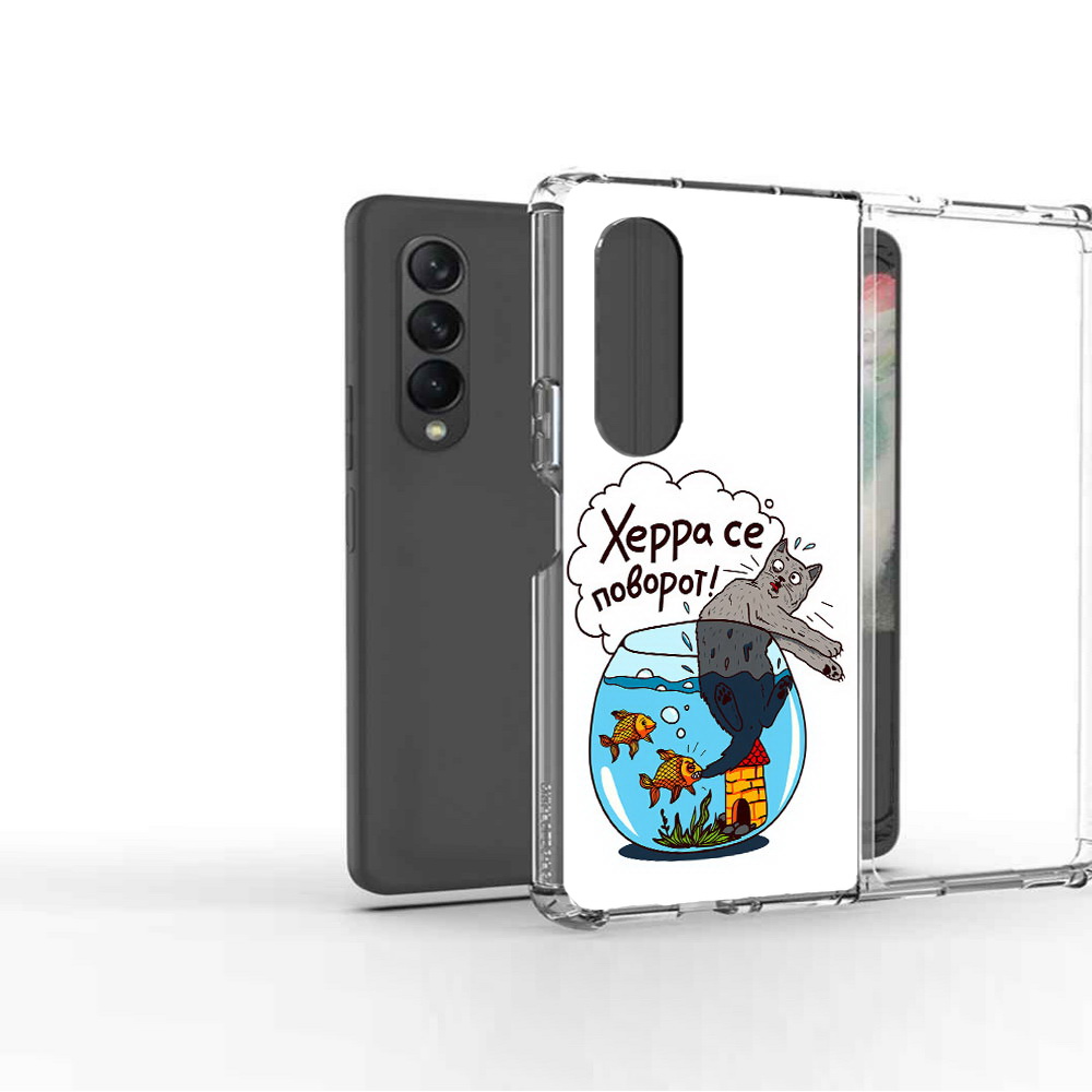

Чехол MyPads Tocco для Samsung Galaxy Z Fold 3 Рыбы с котом, Прозрачный, Tocco