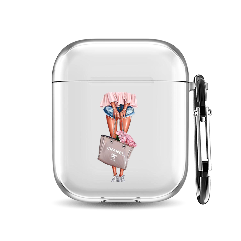 

Силиконовый чехол для наушников Airpods 1/2 "Girl with Chanel bag", AIPC-410-9A-1