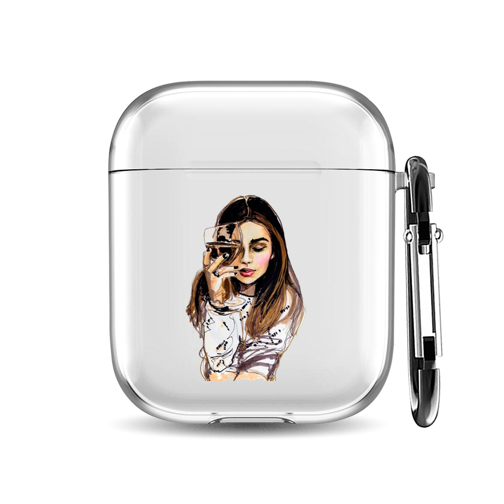 

Силиконовый чехол для наушников Airpods 1/2 "Девушка с бокалом", AIPC-410-9A-1