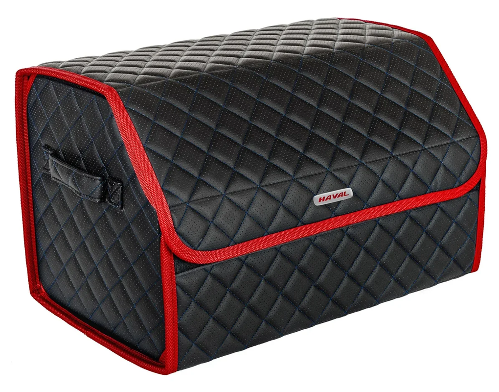 Сумка органайзер в багажник черная с синей нитью ViceCar с лого HAVAL (красный кант)
