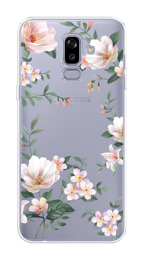 

Чехол на Samsung Galaxy J8 "Beautiful white flowers", Бежевый;зеленый, 26550-1