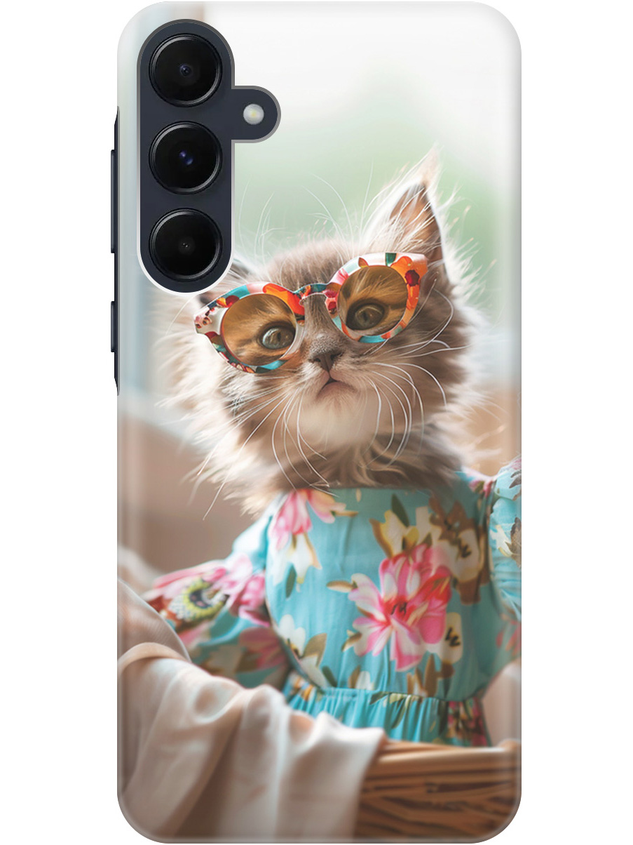 

Силиконовый чехол на Samsung Galaxy A35 с рисунком "Кошечка в голубом платье", Белый;голубой;серый, 20012161