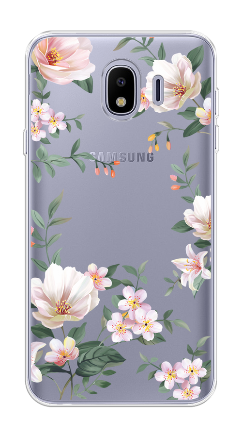 

Чехол на Samsung Galaxy J4 "Beautiful white flowers", Бежевый;зеленый, 26450-1