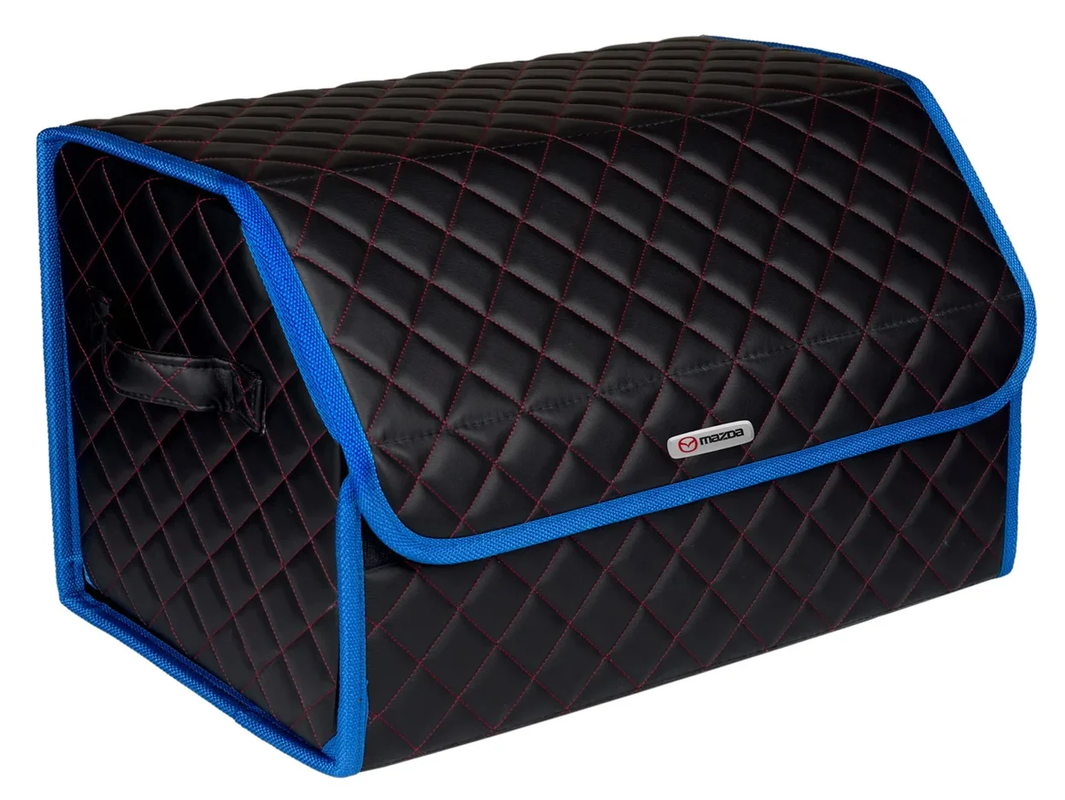 Сумка органайзер в багажник черная с красной нитью ViceCar для MAZDA (темно-синий кант)