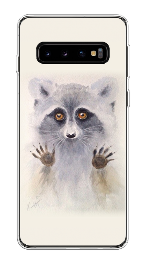 

Чехол на Samsung Galaxy S10 Plus "Енот за стеклом", Бежевый;серый, 27150-4