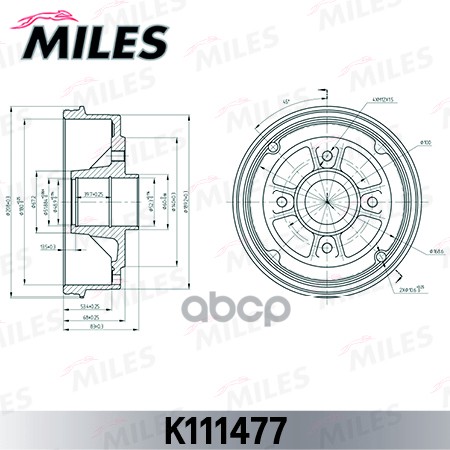 Барабан Тормозной Renault Clio, Logan 180 Х 53,5 4 Отверстия (-Abs) Miles Miles арт. K1114