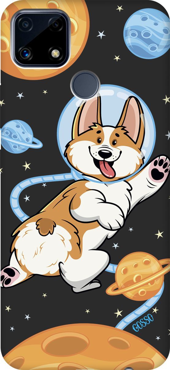 

Матовый чехол на Realme C25 "CosmoCorgi" черный, Черный;коричневый, 3834