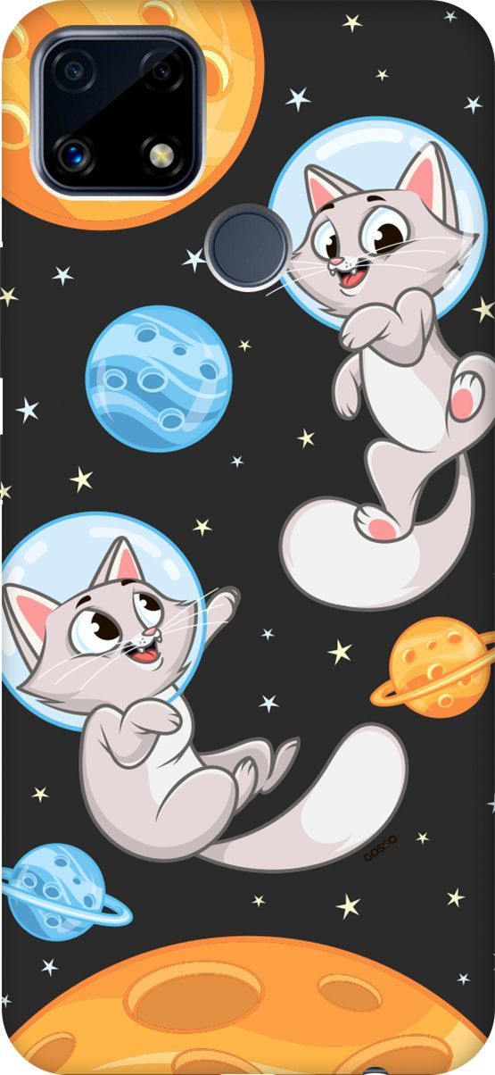 

Матовый чехол на Realme C25/C25S "CosmoCats" черный, Черный;серый, 3834