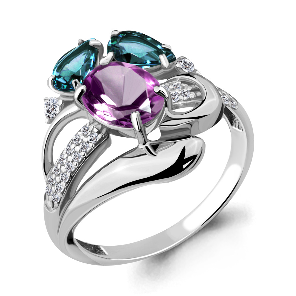 

Кольцо из серебра с аметистом\топазом\фианитом Aquamarine Aquamarine 6907632А_925_р р. 19, 6907632А_925_р