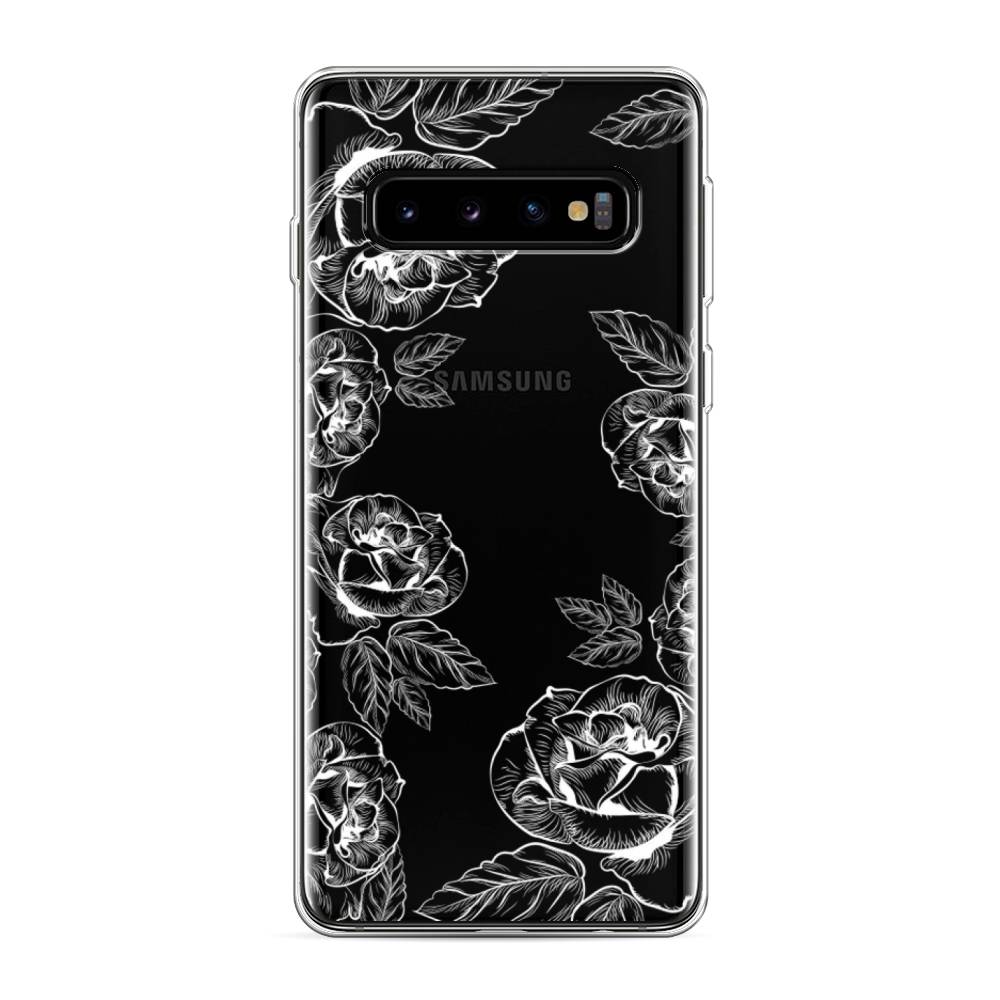 

Чехол на Samsung Galaxy S10 "Розы графика", Черный;серый, 27050-2