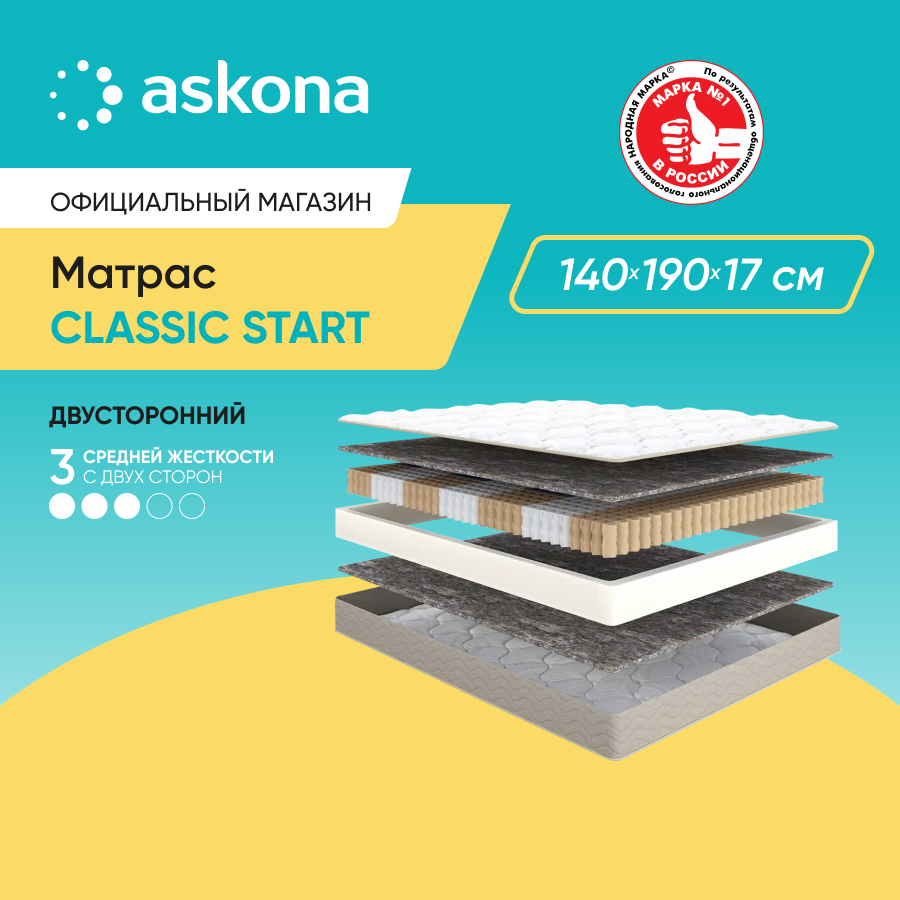 

Матрас Askona Classic Start 140x190, Белый, Classic Start