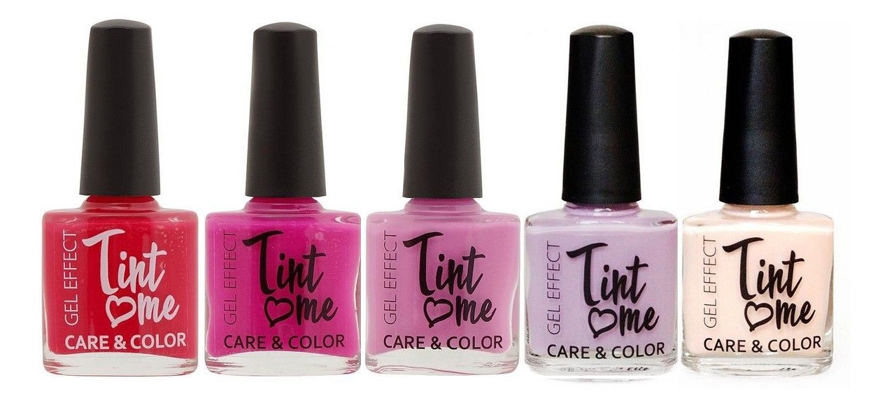 Набор лаков для ногтей Tint Me Care&Color (02, 18, 34, 43, 45), 5 шт. чёрно красный tint