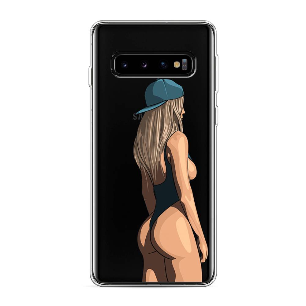 

Чехол на Samsung Galaxy S10 "Девушка в черном купальнике", Зеленый;бежевый;черный, 27050-6