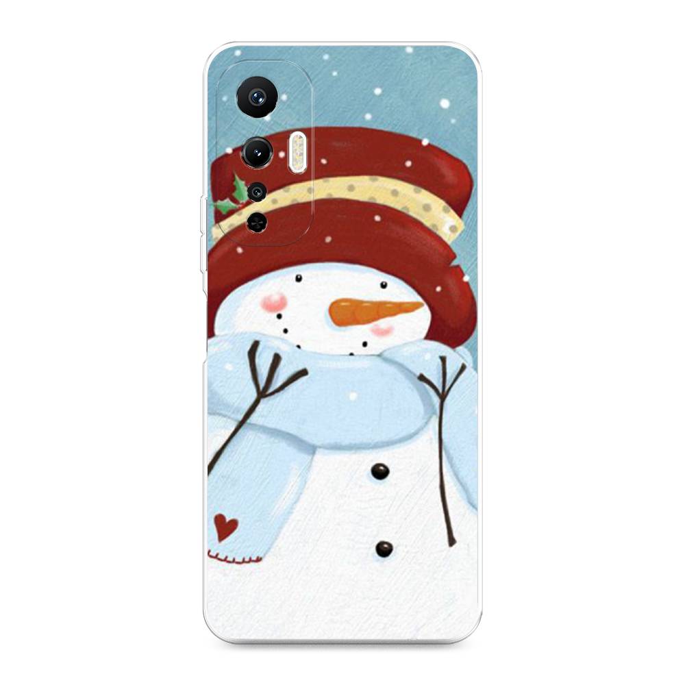 

Чехол на Infinix Hot 20S "Застенчивый снеговик", Голубой;белый;красный, 3103650-5