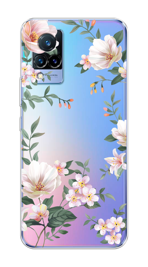 

Чехол на Vivo V21 "Beautiful white flowers", Бежевый;зеленый, 264350-1