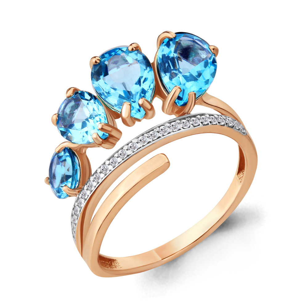 

Кольцо из золота с топазом\фианитом Aquamarine Aquamarine 6904305А_585_кз р, 6904305А_585_кз