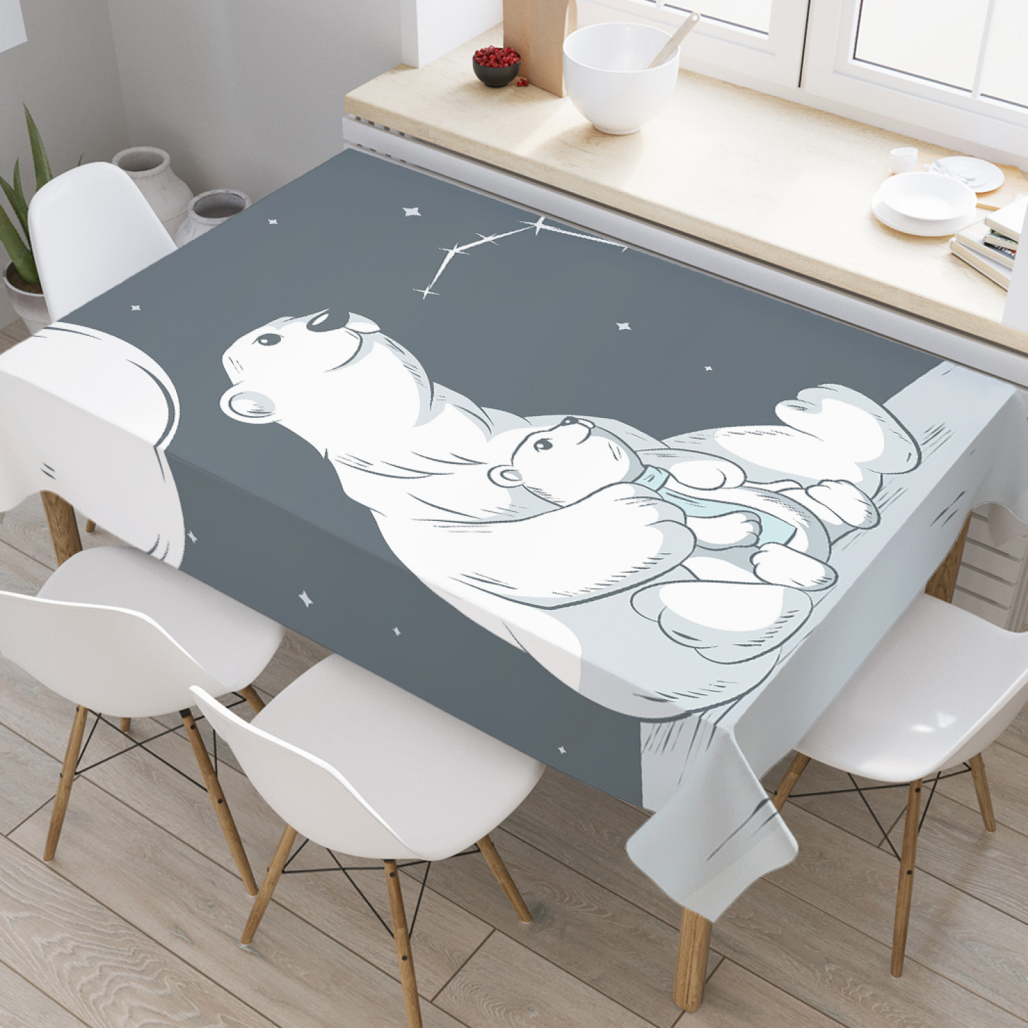 

Скатерть прямоугольная JoyArty "Полярная медведица и медвежонок" из оксфорда, 120x145 см, Серый, Полярная медведица и медвежонок