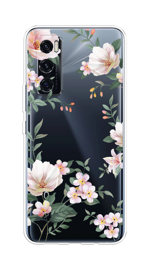 

Чехол на Vivo V20 SE "Beautiful white flowers", Бежевый;зеленый, 263550-1