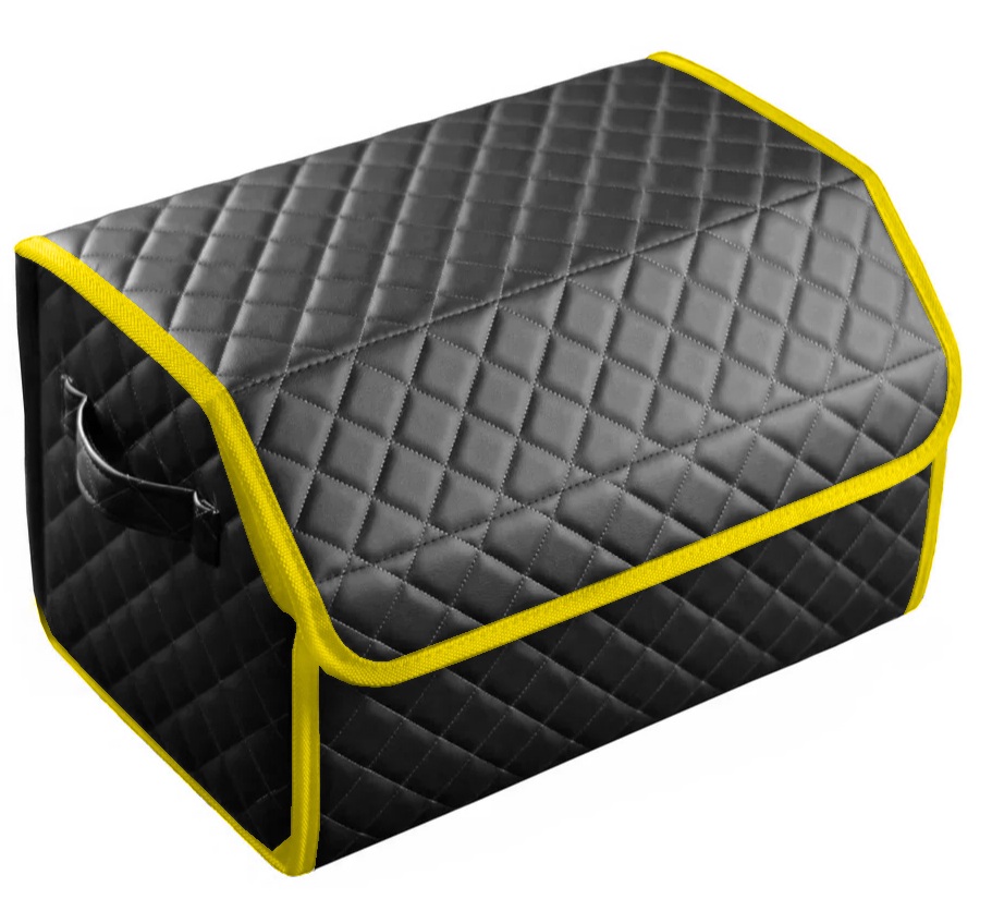 фото Сумка органайзер в багажник черная с серой нитью vicecar (желтый кант) с лого smart
