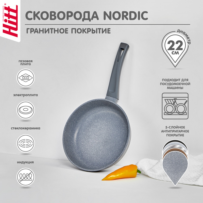 Сковорода HITT Nordic 22см из литого алюминия с а/п