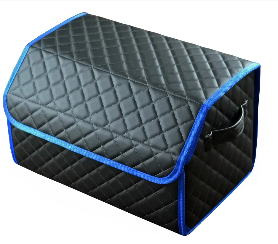 Сумка органайзер в багажник черная с серой нитью ViceCar (синий кант) с лого BMW