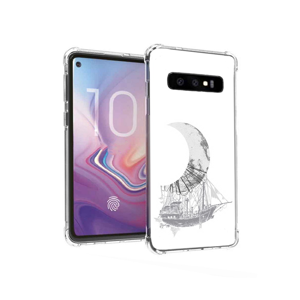 

Чехол MyPads Tocco для Samsung Galaxy S10 черно белый корабль полумесяц (PT125897.498.684), Прозрачный, Tocco