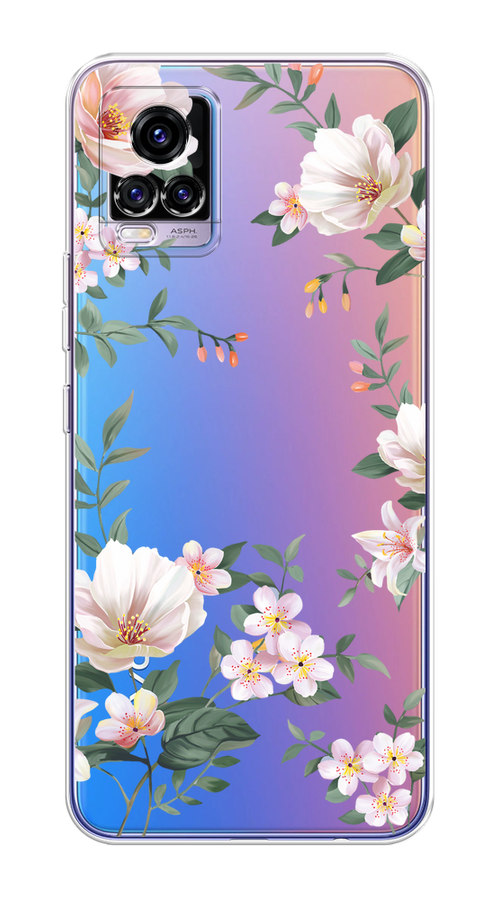 

Чехол на Vivo V20 "Beautiful white flowers", Бежевый;зеленый, 263350-1