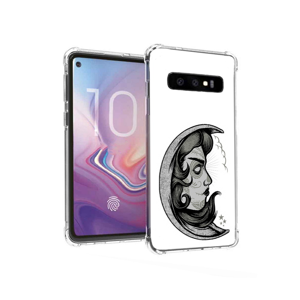 

Чехол MyPads Tocco для Samsung Galaxy S10 черно белая луна с лицом (PT125897.498.680), Прозрачный, Tocco