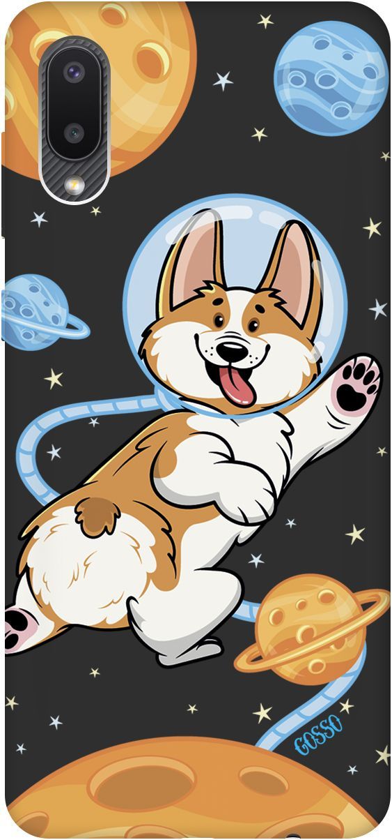 

Матовый чехол на Samsung Galaxy A02 "CosmoCorgi" черный, Черный;коричневый, 2493