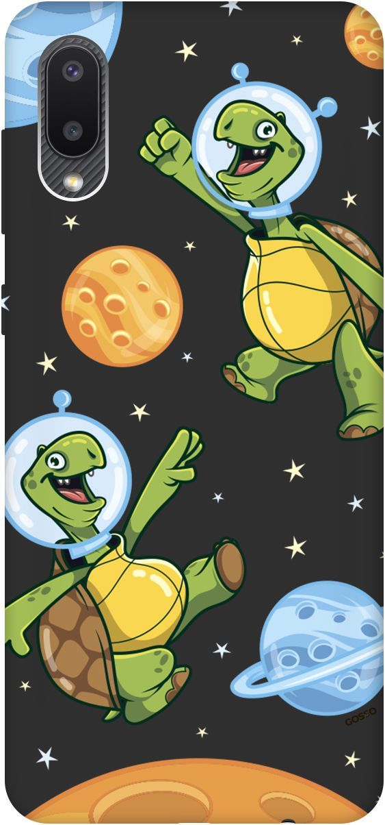 

Матовый чехол на Samsung Galaxy A02 "CosmoTurtles" черный, Черный;бежевый, 2493