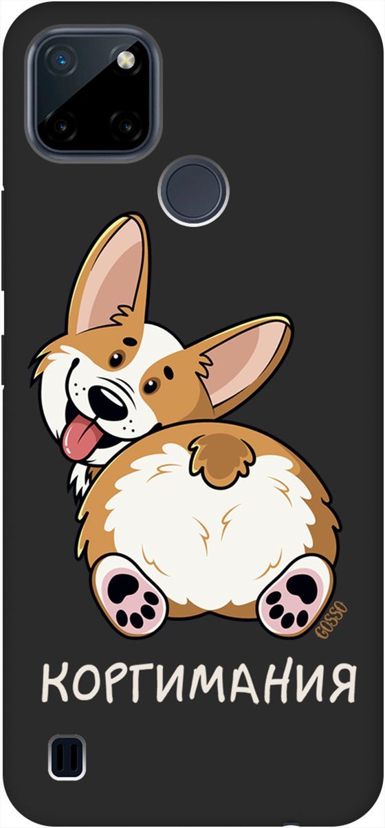 

Матовый чехол на Realme C21Y "CorgiMania" черный, Черный;бежевый, 4888