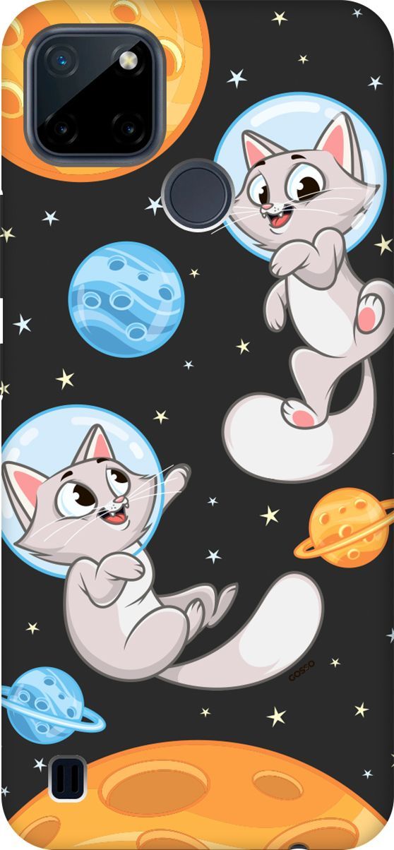 

Матовый чехол на Realme C21Y "CosmoCats" черный, Черный;серый, 4888
