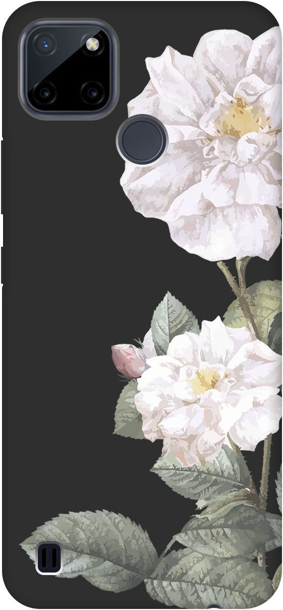 

Матовый чехол на Realme C21Y "White Rose" черный, Черный;желтый, 4888
