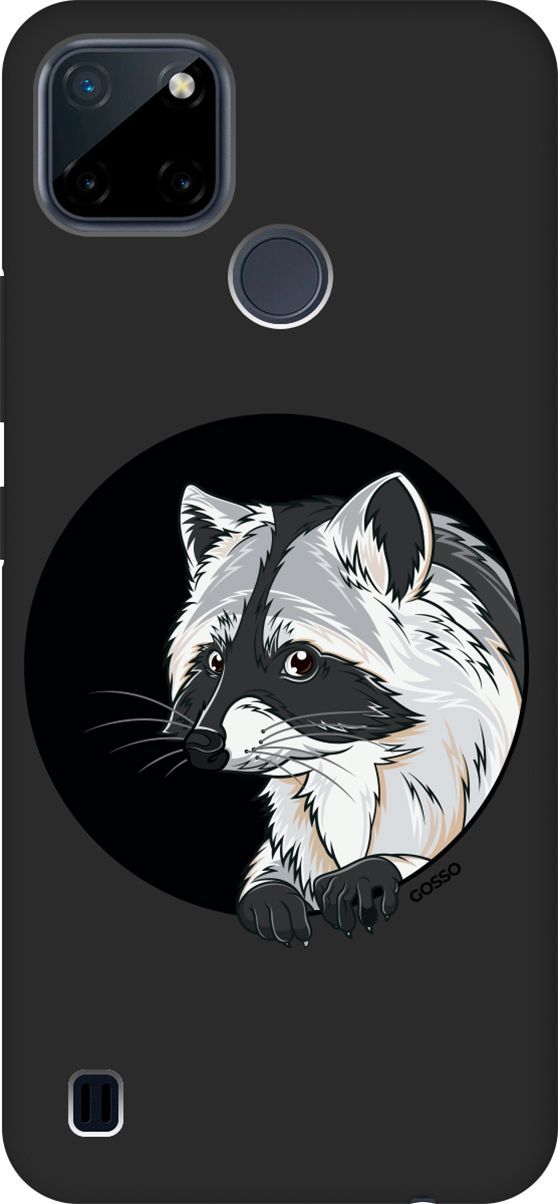 

Матовый чехол на Realme C21Y "Raccon in a Hollow" черный, Черный;белый, 4888