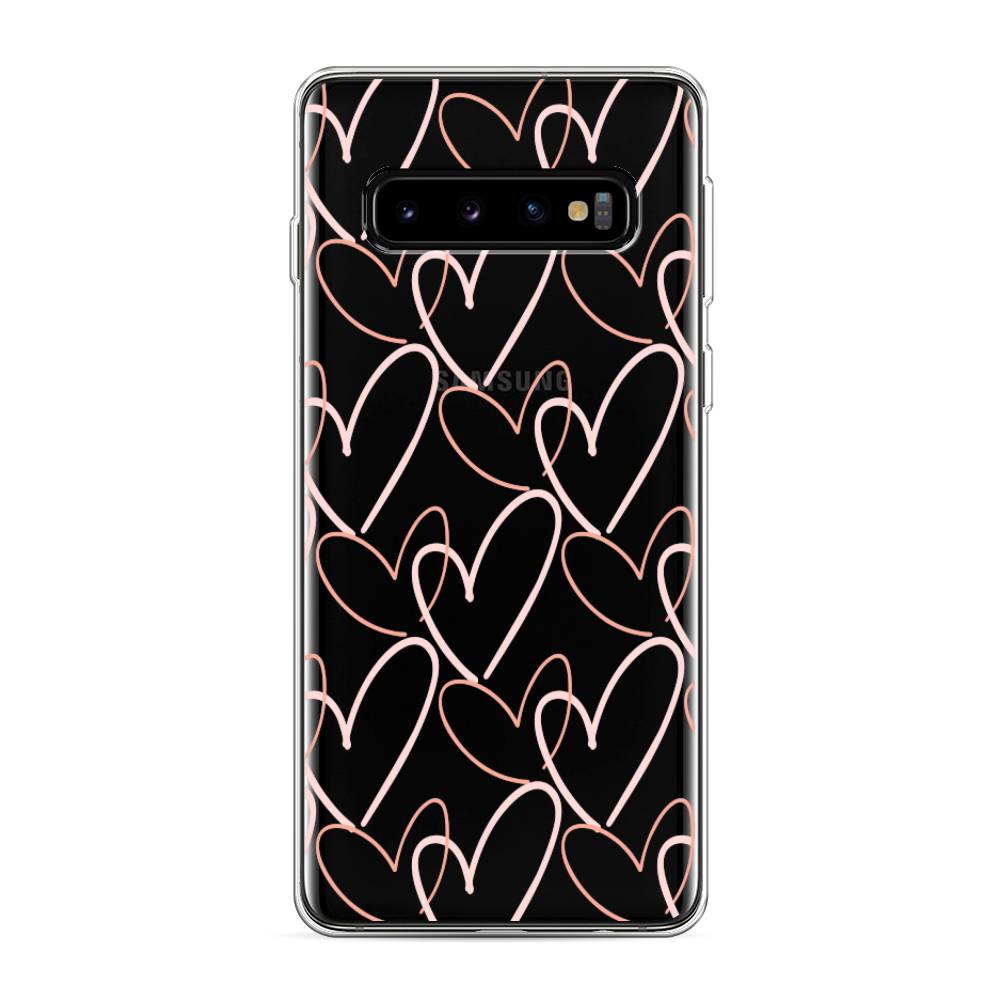 

Чехол на Samsung Galaxy S10 "Узор из сердечек", Розовый;бежевый, 27050-6