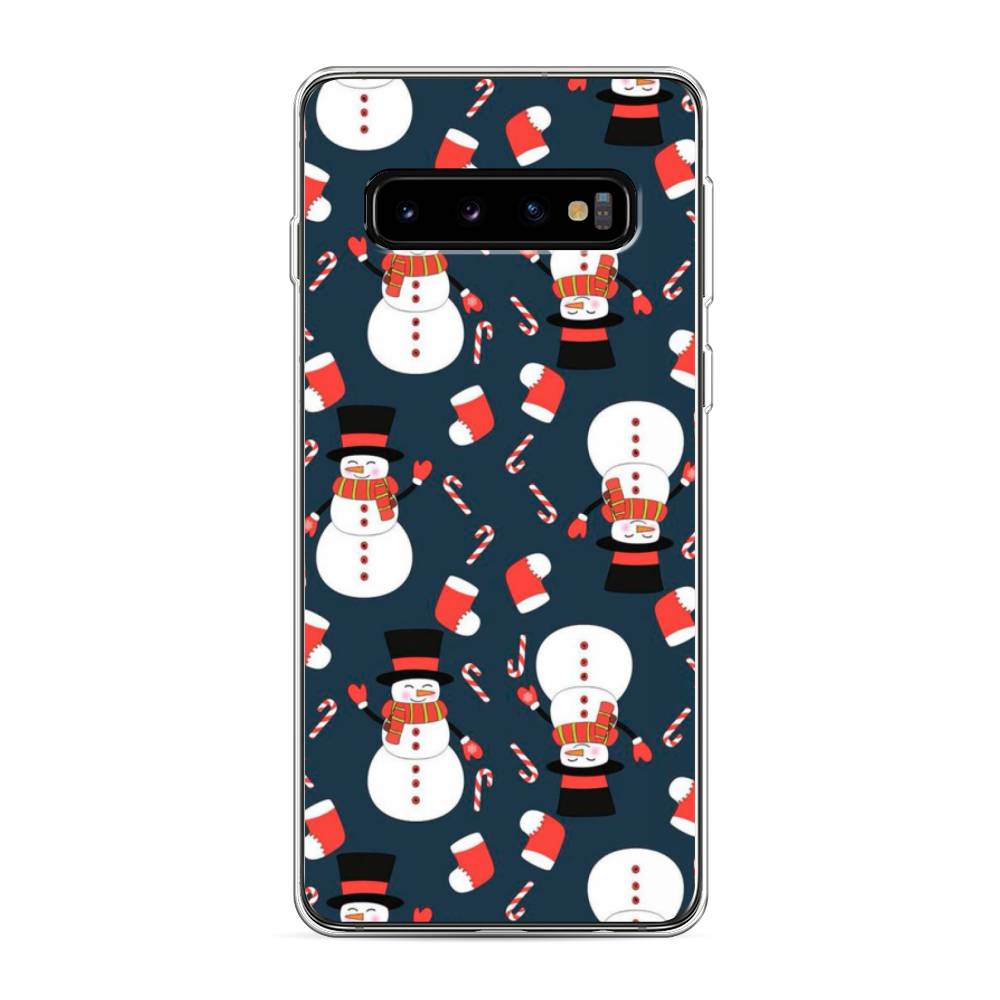

Чехол на Samsung Galaxy S10 "Синие снеговики", Синий;белый;красный, 27050-5