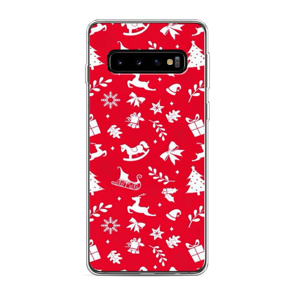 

Чехол на Samsung Galaxy S10 "Красный новогодний фон", Красный;белый, 27050-5