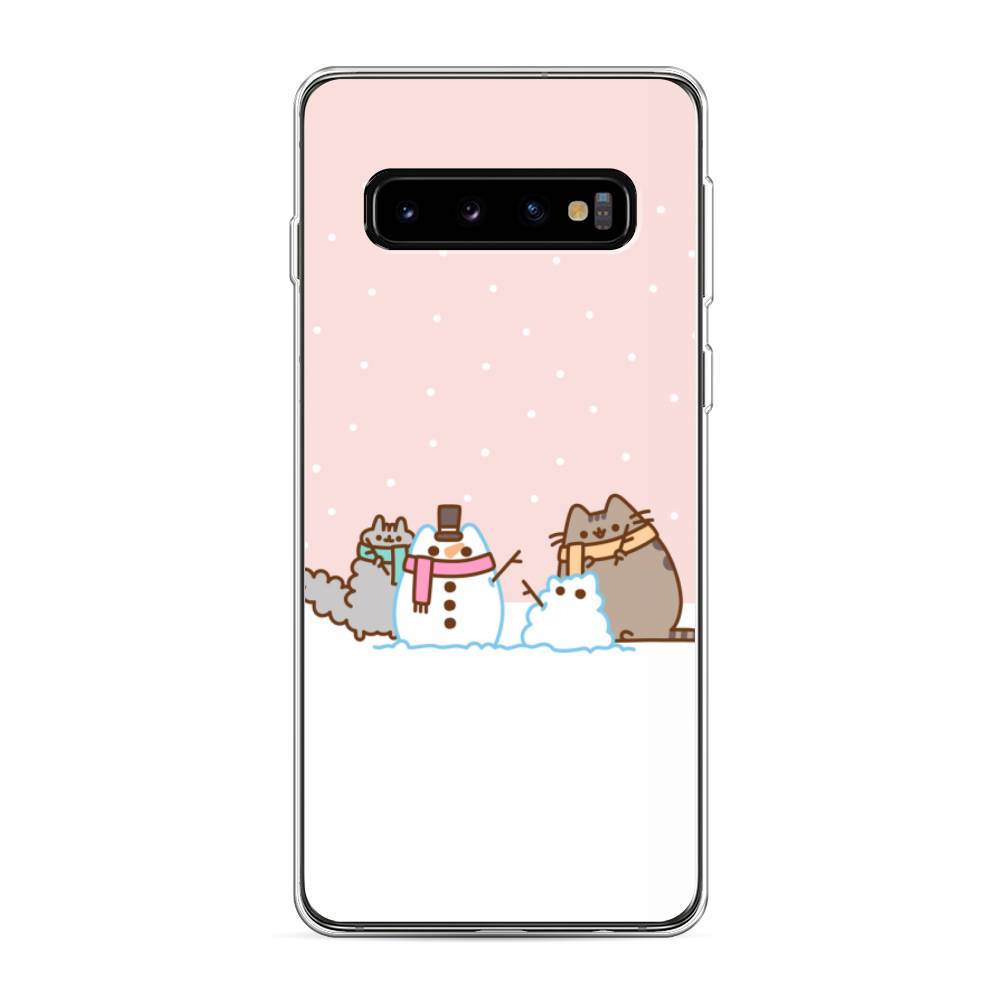 

Чехол на Samsung Galaxy S10 "Котики в снегу", Розовый;белый;серый, 27050-5