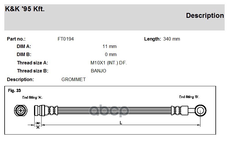 

Шланг Тормозной Kиk Ft0194 Aveo Перед K&K арт. FT0194