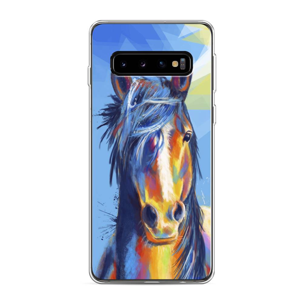 

Чехол на Samsung Galaxy S10 "Лошадь арт 3", Голубой;желтый;синий, 27050-1