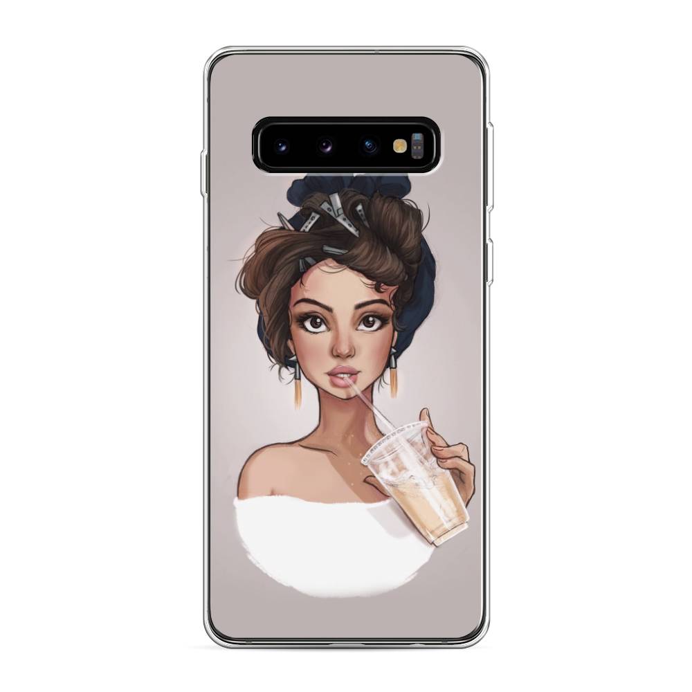 

Чехол на Samsung Galaxy S10 "Девушка с фраппе", Серый, 27050-6