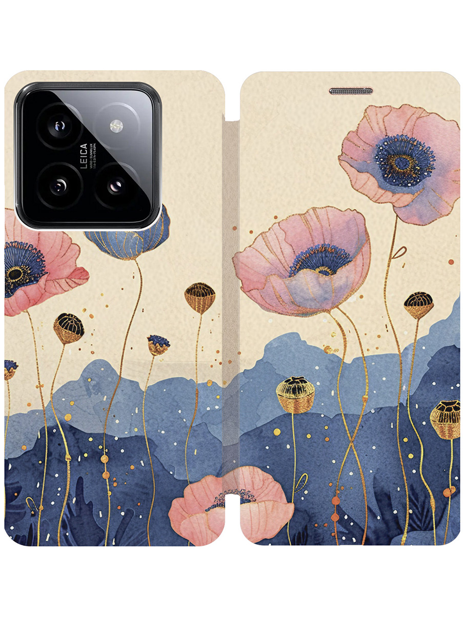 

Чехол-книжка на Xiaomi 14 Pro с принтом "Восхитительные цветочки" золотой, Золотистый;бежевый;розовый;синий, 777771022