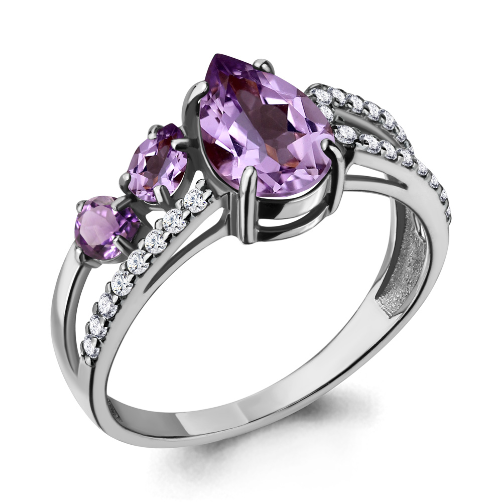 

Кольцо из серебра с аметистом\фианитом Aquamarine Aquamarine 6900304А_925_р р. 17,5, 6900304А_925_р