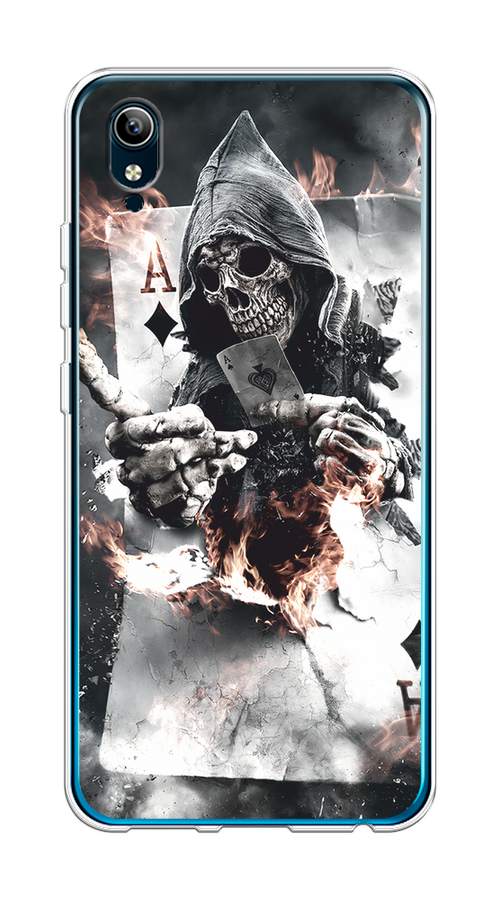 

Чехол на Vivo Y91c/Y1s "Карты черепа в капюшоне", Белый;серый, 262850-1