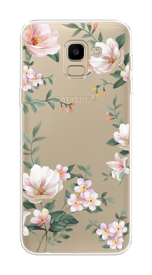 

Чехол на Samsung Galaxy J6 2018 "Beautiful white flowers", Бежевый;зеленый, 26150-1