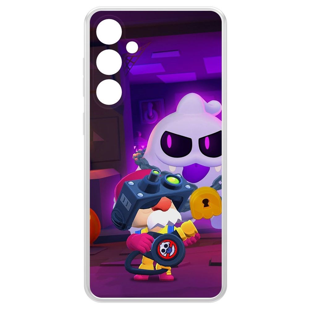 

Чехол-накладка Clear Case Brawl Stars-Охотник за Скуиками Гэйл для Samsung Galaxy S23 FE, Прозрачный