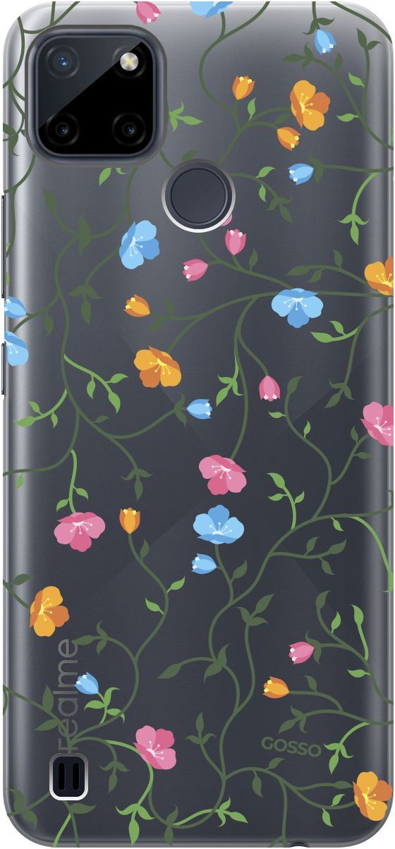 

Силиконовый чехол на Realme C21Y "Сurly Flowers" прозрачный, Прозрачный;голубой, 4887